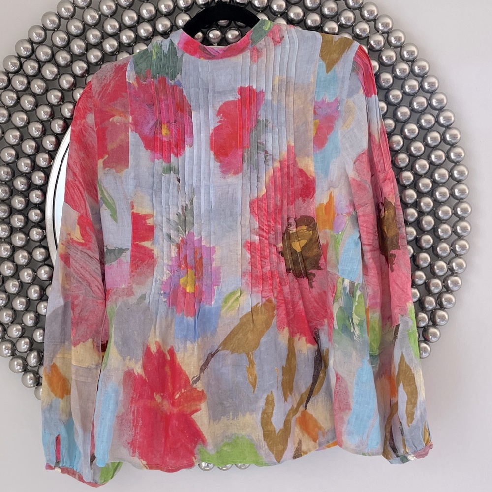 120% Lino Macro Floral Poet Blouse - Picture 4 of 10